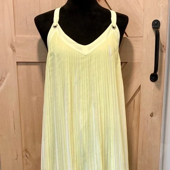 Thalia Sodi San Juan Lemon Yellow Pleated Maxi Dress Small NWT Lined - Picture 12 of 16
